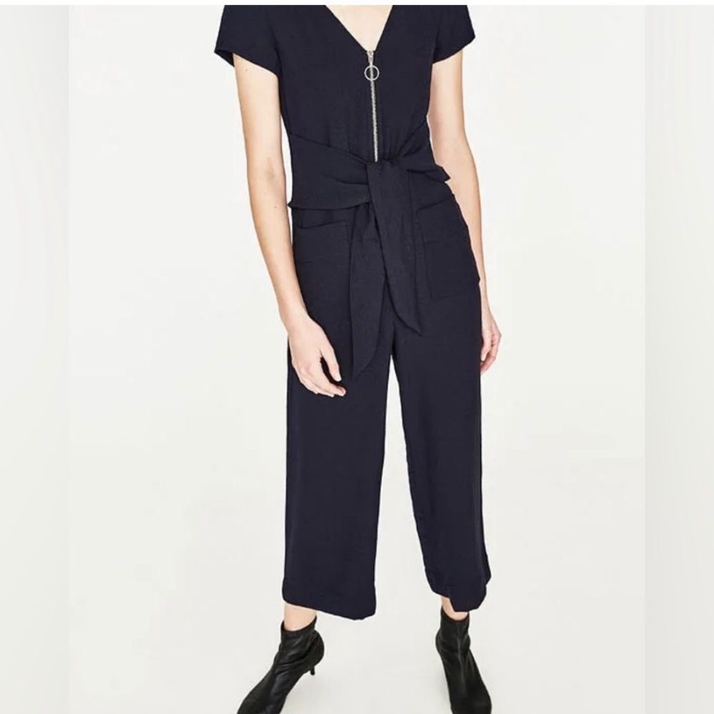 Zara wide leg zip front jumper navy size small